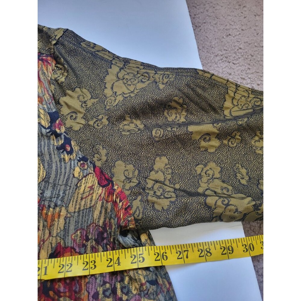 John Mark Artsy Asian Inspired Mandarin Collar Patchwork Floral Top Shacket 3X - Picture 8 of 10